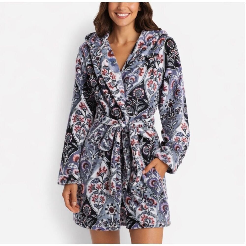 Vera Bradley Ornate Blossoms Hooded Fleece Robe Nwt Size Small-Medium